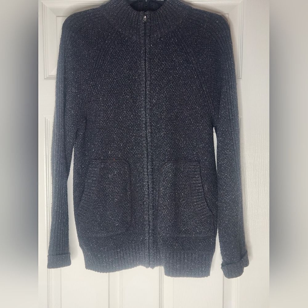 Marc Anthony M Zip Up Heather Gray WOOL Blend Knitted Pockets Men's Sweater